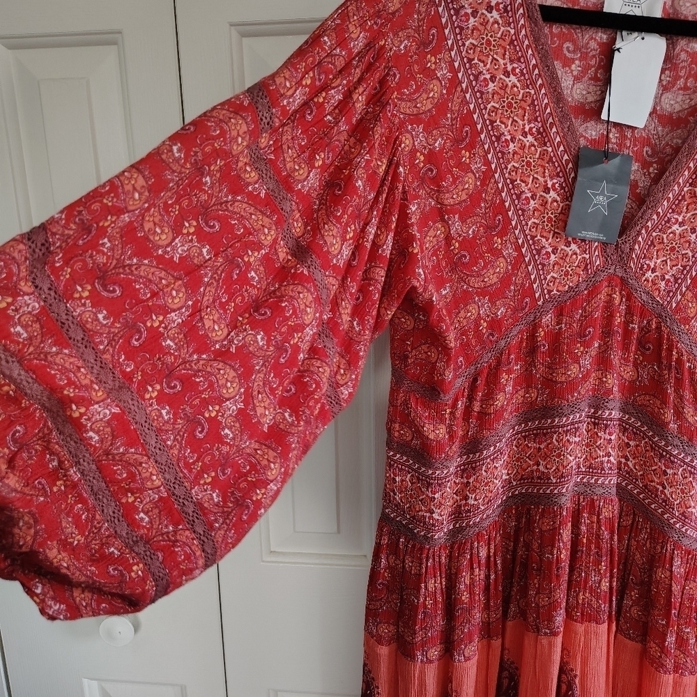 Area Stars His Mix Print Long Sleeve Dress M - Picture 7 of 15